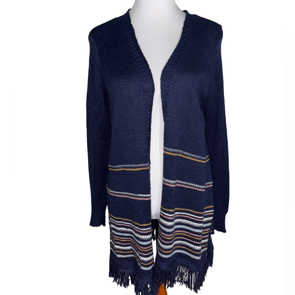 Pink Rose Striped Cardigan Navy and Multicolor